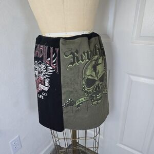 Upcycled‎ t-skirt Rockabilly, Rock, skull roses  Streetwear.  One Size